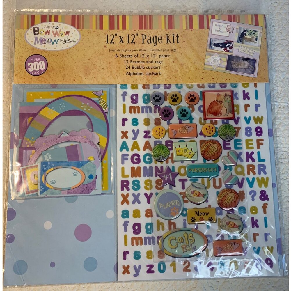 Zippy Bow Wow Meow 12"x12" Scrapbooking Page Kit Sue Zipkin New 300+ Pieces Cats